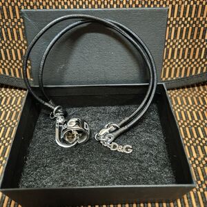 Dolce & Gabbana Black Leather Necklace with Silver-Tone Ring